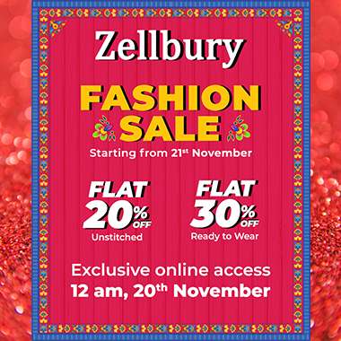 Zellbury Fashion Sale! Flat sale on Unstitched & Ready-to-Wear starting from 21st November 2019