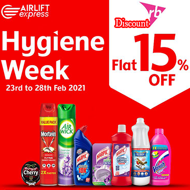 Airlift Express Discount offer 2021! Flat 15% discount on RB HYGIENE products