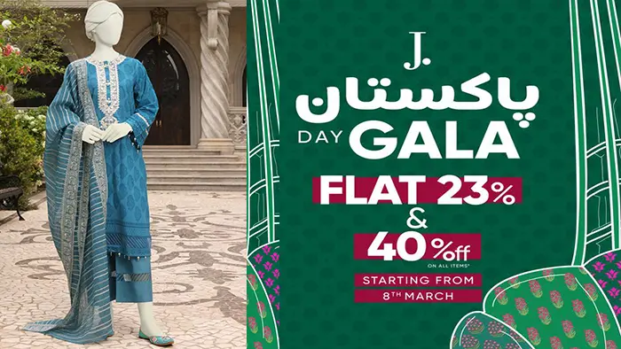 J. Junaid Jamshed Pakistan Day Gala Sale Flat 23% and 40% off on all items